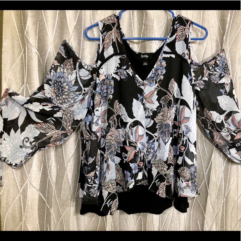 Black tank with floral flowing overlay